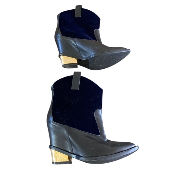 Giuseppe Zanotti Western Black Leather x Gold Blue Velour Leather Ankle Boots - Picture 14 of 14